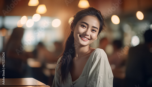 Young Asian Chinese woman student in library