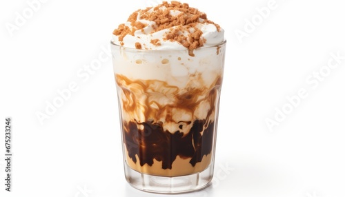 Captivating winter delight exquisite iced chai latte with aromatic spices and velvety milk foam