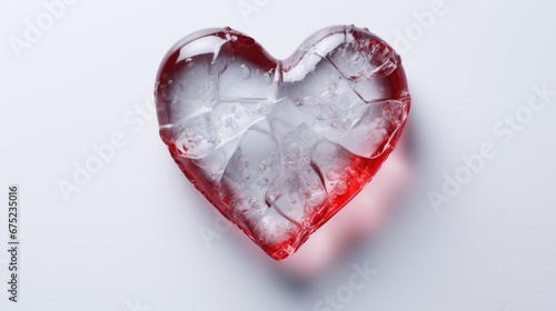 Symbol of love from cold ice. An unusual gift for Valentine's Day. Beautiful heart made of ice. Brilliant piece of ice in the shape of a heart. © mariiaplo