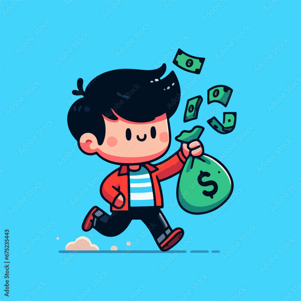 Cute logo of wealthy boy cartoon vector Icon, cute rich boy throws money while runing cartoon vector icon illustration. people business icon concept Cute logo of wealthy boy cartoon vector Icon, cute rich boy throws money while runing cartoon vector icon illustration. people business icon concept