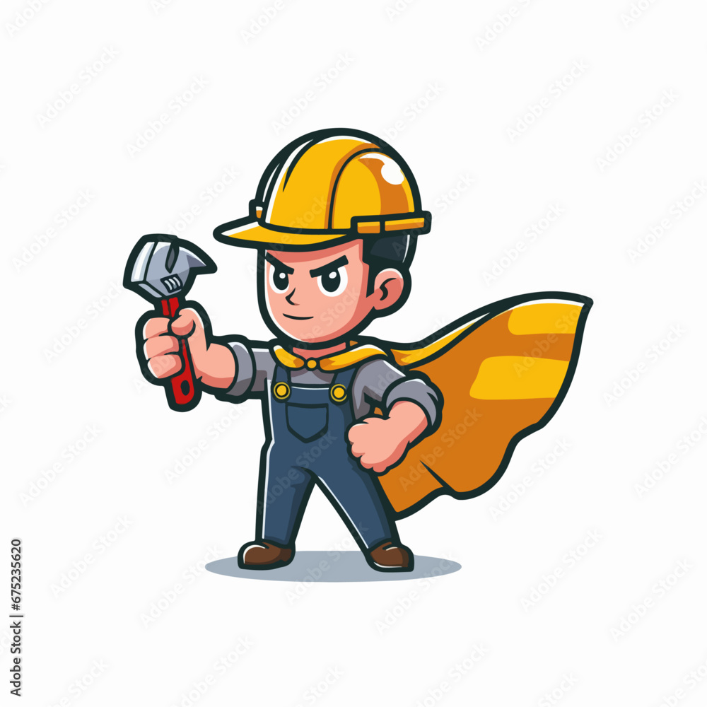 Vector cute cartoon clip art of worker illustration. happy constructor mascot logo Vector cute cartoon clip art of worker illustration. happy constructor mascot logo