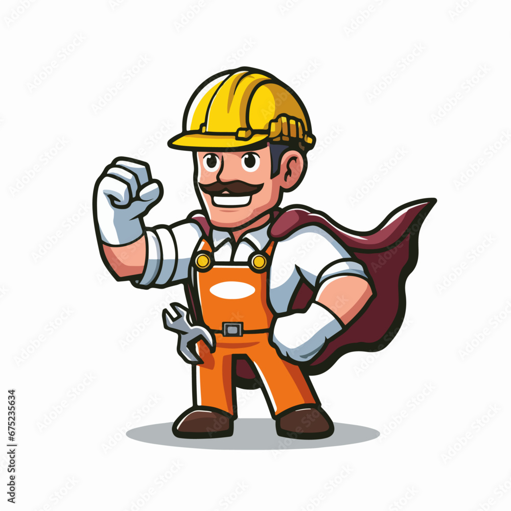 Vector cute cartoon clip art of worker illustration. happy constructor mascot logo Vector cute cartoon clip art of worker illustration. happy constructor mascot logo