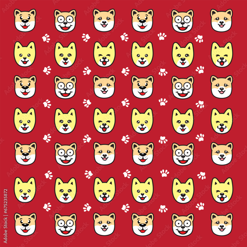 Obraz premium seamless cute dog and paw pattern 