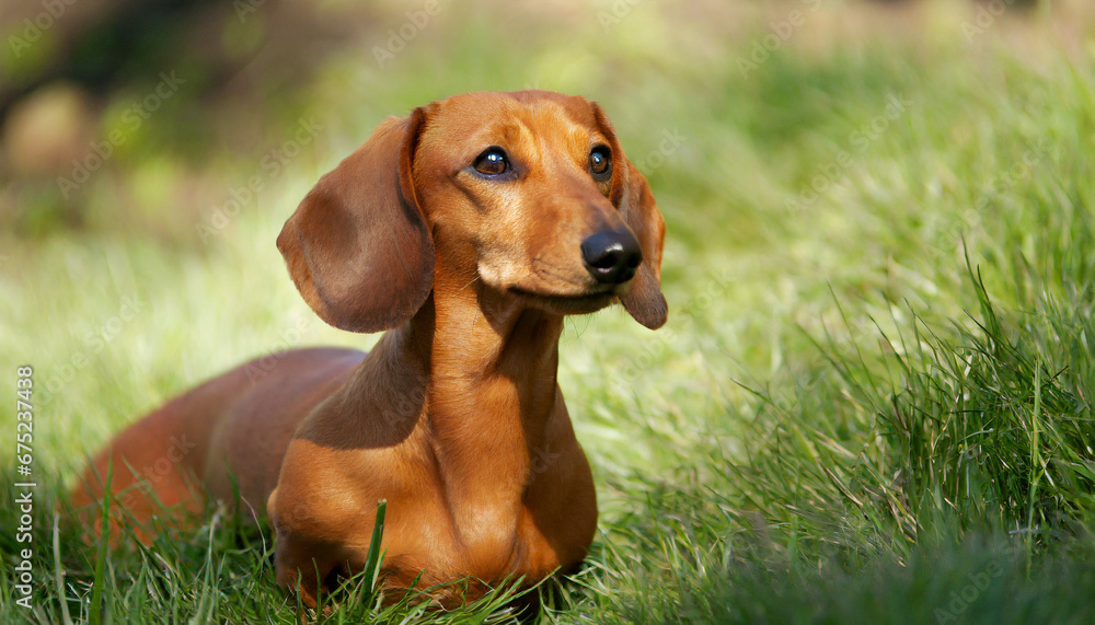 A dachshund in the grass