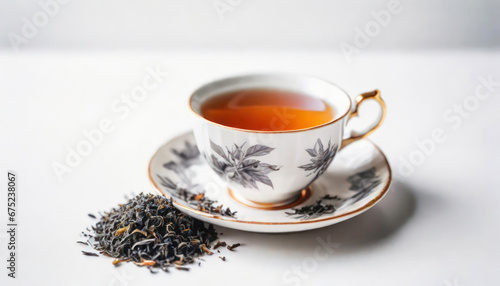Beautiful earl grey tea in a teacup with copy space photo