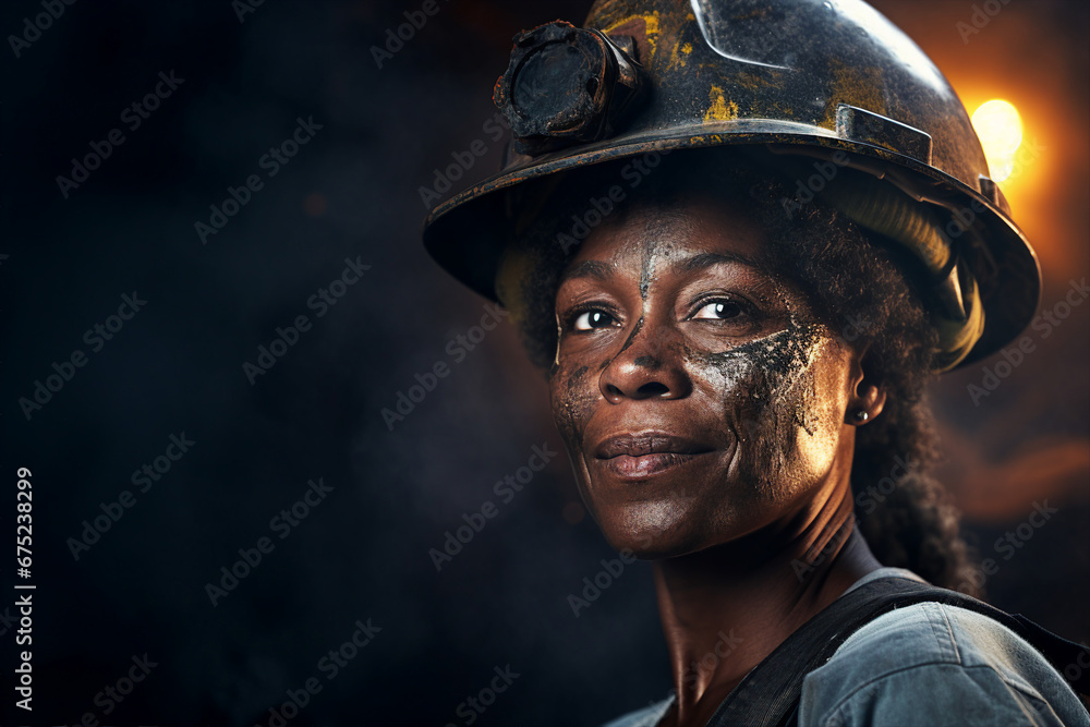 Generative ai technology portrait of mine worker wearing helmet extracting coal resources dirty face Generative ai technology portrait of mine worker wearing helmet extracting coal resources dirty face