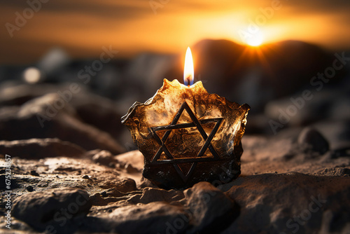 Generative ai picture of burning candle with star of David pray for peace photo