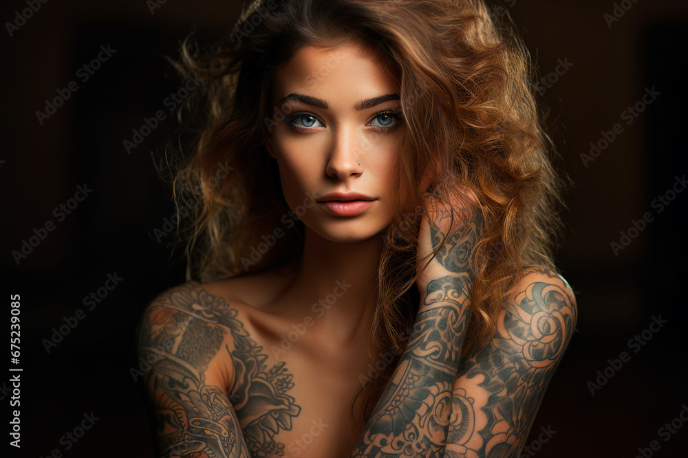 Picture of beautiful woman with tattoo on her body created with generative AI technology Picture of beautiful woman with tattoo on her body created with generative AI technology