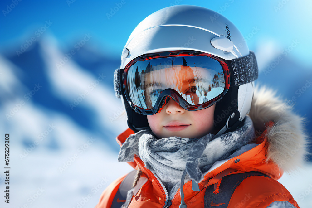 Funny little kid standing at mountain peak sunny day making photos Generative AI artificial picture Funny little kid standing at mountain peak sunny day making photos Generative AI artificial picture