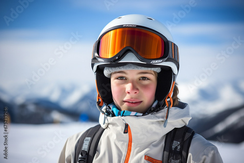 Generative AI Young people sports fans snowboarding climbing up down mountain resort christmas time © Tetiana