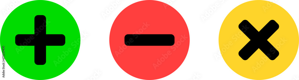 Yes No Neutral or In Favor Against Abstention Round Sign Icon Set with Green Plus Red Minus and Yellow Cross Symbols. Vector Image. Yes No Neutral or In Favor Against Abstention Round Sign Icon Set with Green Plus Red Minus and Yellow Cross Symbols. Vector Image.