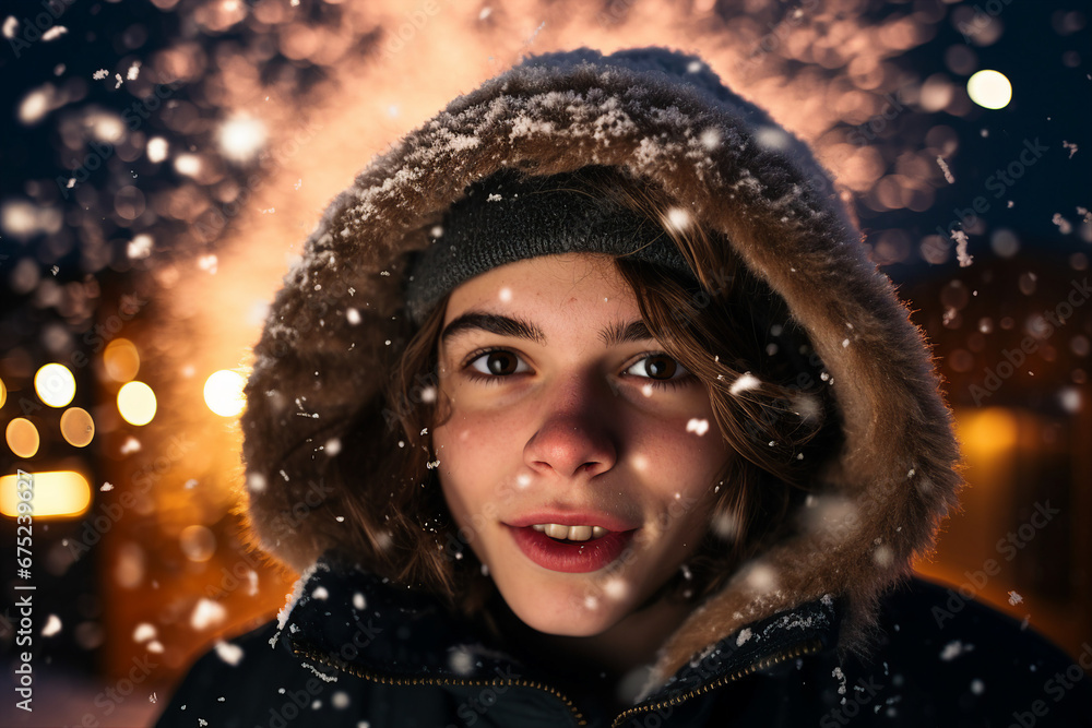 Magic christmas night with snow and fireworks made with Generative AI technology Magic christmas night with snow and fireworks made with Generative AI technology