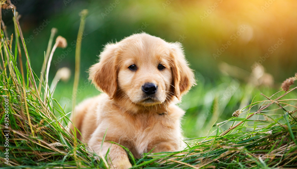 A Golden retriever puppy in the grass A Golden retriever puppy in the grass
