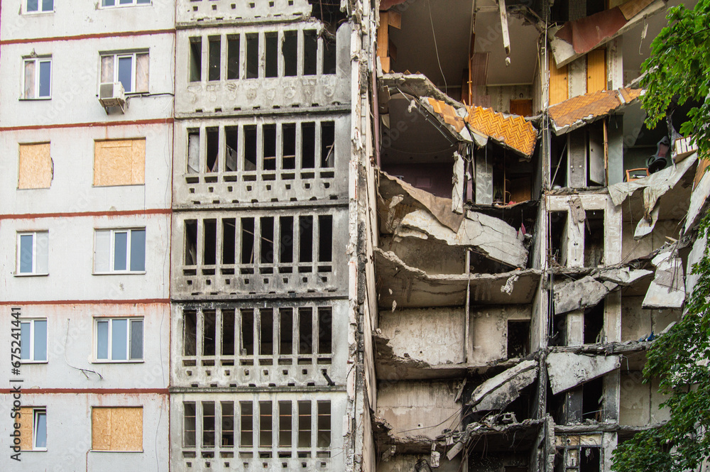 Destroyed houses at Pivnichna Saltivka in Kharkiv