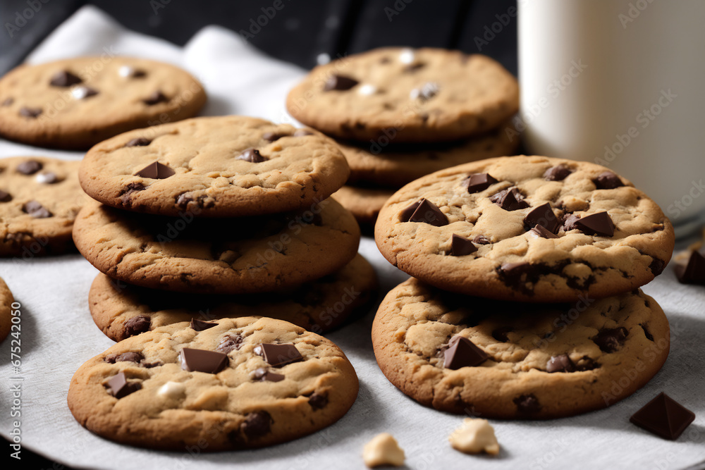 Chocolate chip cookies on a parchment paper Chocolate chip cookies on a parchment paper