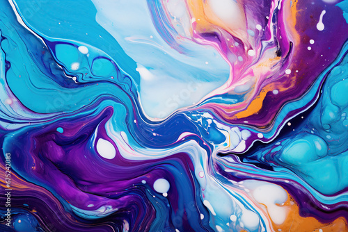 Swirl of colors, with waves of blue, purple, and pink blending together in a fluid, abstract background