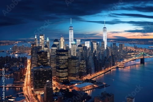 Aerial view of Lower Manhattan, New York City, USA, Panoramic view on Manhattan at night, New York, USA, AI Generated