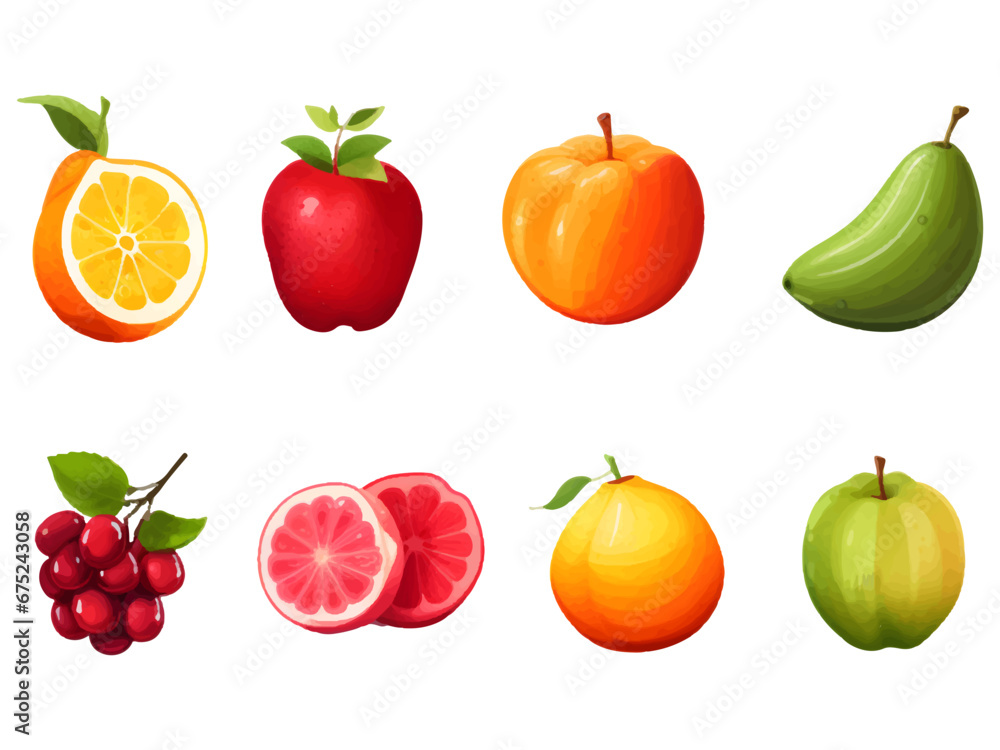 set of fruit on a white background set of fruit on a white background