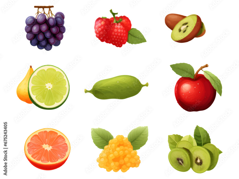 set of fruit on a white background set of fruit on a white background