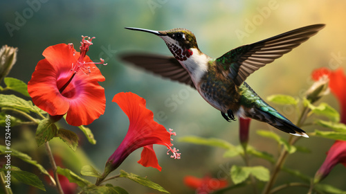 Ruby-throated hummingbird (Archilochus colubris) in flower. photo