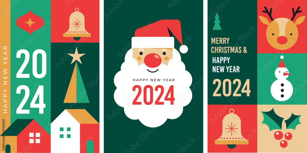 Happy New Year 2024, poster, banner and card design