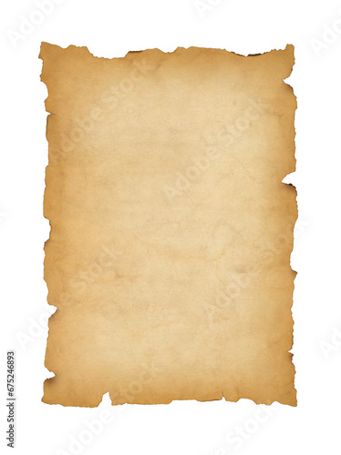 Photo Old mediaeval paper sheet. Parchment scroll isolated on white