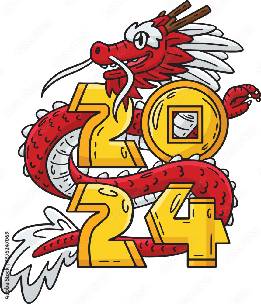 Year of the Dragon 2024 Cartoon Colored Clipart Year of the Dragon 2024 Cartoon Colored Clipart