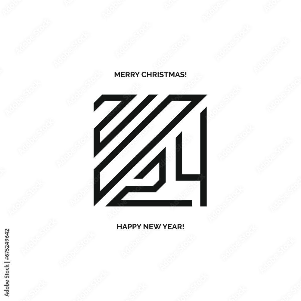 Happy New Year 2024 logo text design. Vector modern minimalistic text with black numbers. Isolated on white background. Concept design. Happy New Year 2024 logo text design. Vector modern minimalistic text with black numbers. Isolated on white background. Concept design.