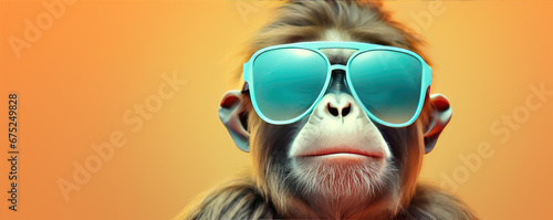Fancy ape or gorilla with sunglasses,  printable design for t-shirts. Fanny ape copy space for text. banner © Michal