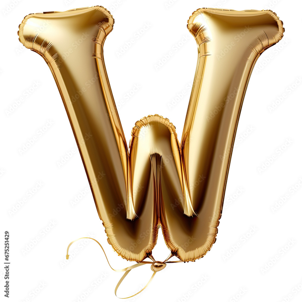 Gold balloon shaped the letter W cut out transparent isolated on white background ,PNG file Gold balloon shaped the letter W cut out transparent isolated on white background ,PNG file