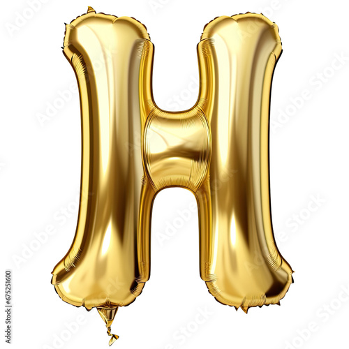 Gold balloon shaped the letter H cut out transparent isolated on white background ,PNG file
