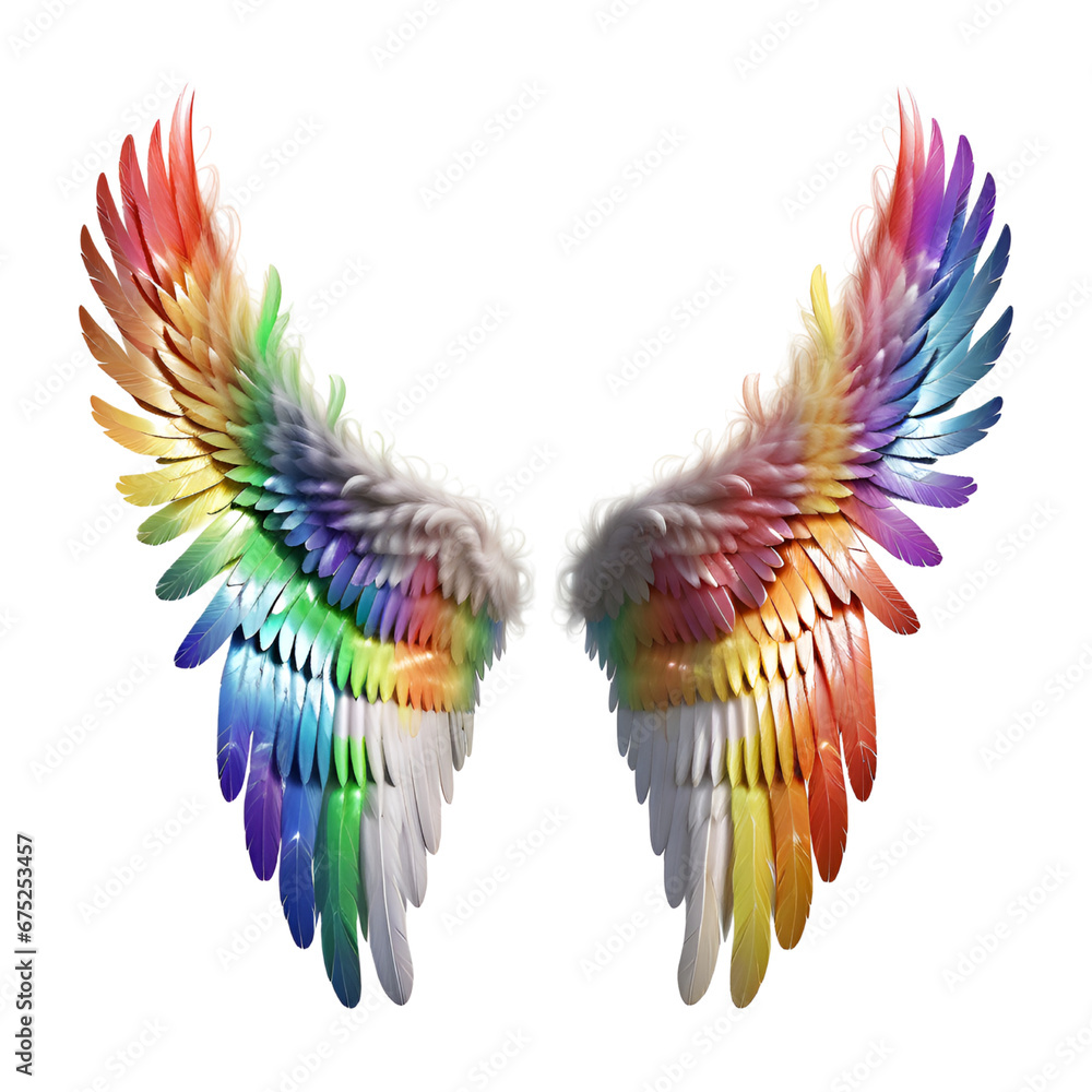Obraz premium Rainbow Angel Wings Isolated on Transparent Background
