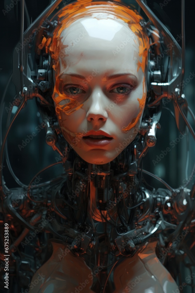 A captivating blend of humanity and technology, a woman's metal arms showcase the beauty of art and the limitless possibilities of the human spirit A captivating blend of humanity and technology, a woman's metal arms showcase the beauty of art and the limitless possibilities of the human spirit