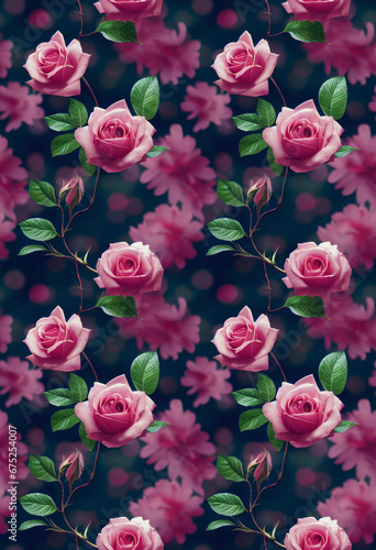 Beautiful roses seamless background. Romantic flowers luxury repeating backdrop. © Bisams