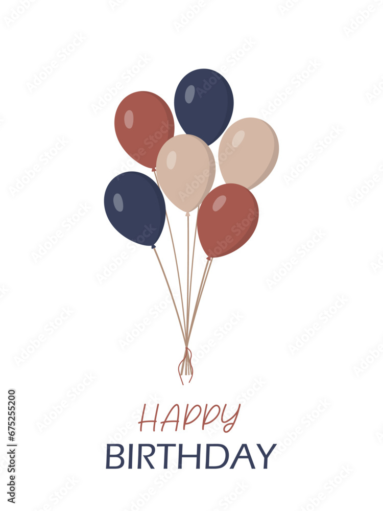 Happy birthday party card with air balloon on white background.
