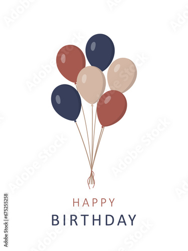 Happy birthday party card with air balloon on white background.
