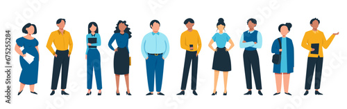 Vector of a business multinational team of diverse cartoon men and women