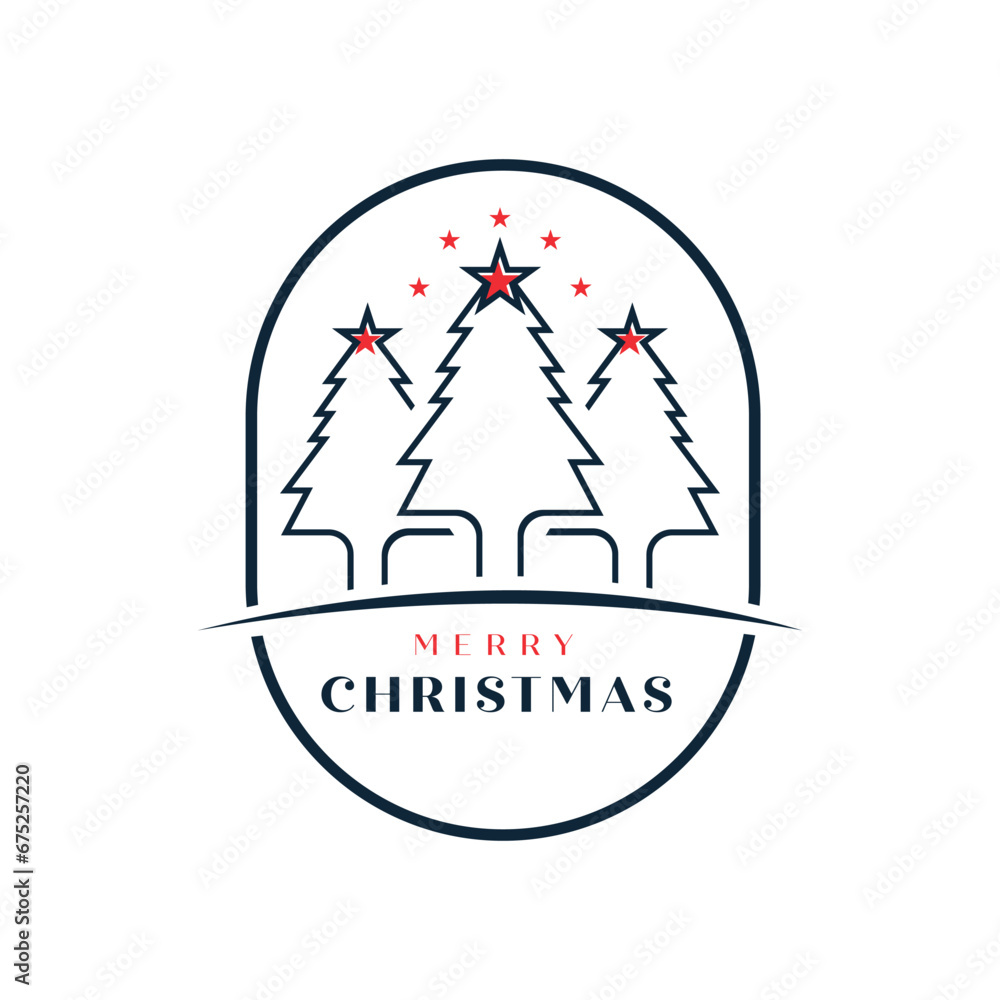 Merry Christmas logo design with pine tree and stars Merry Christmas logo design with pine tree and stars