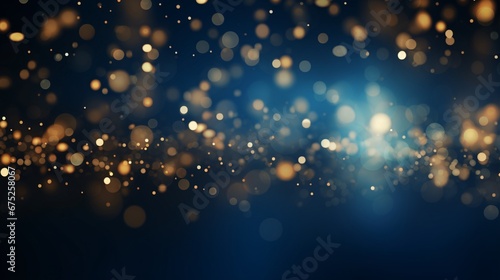 blue background with golden light bokeh background, light navy and dark gold, mixes realistic and fantastical elements, luminous 3d objects