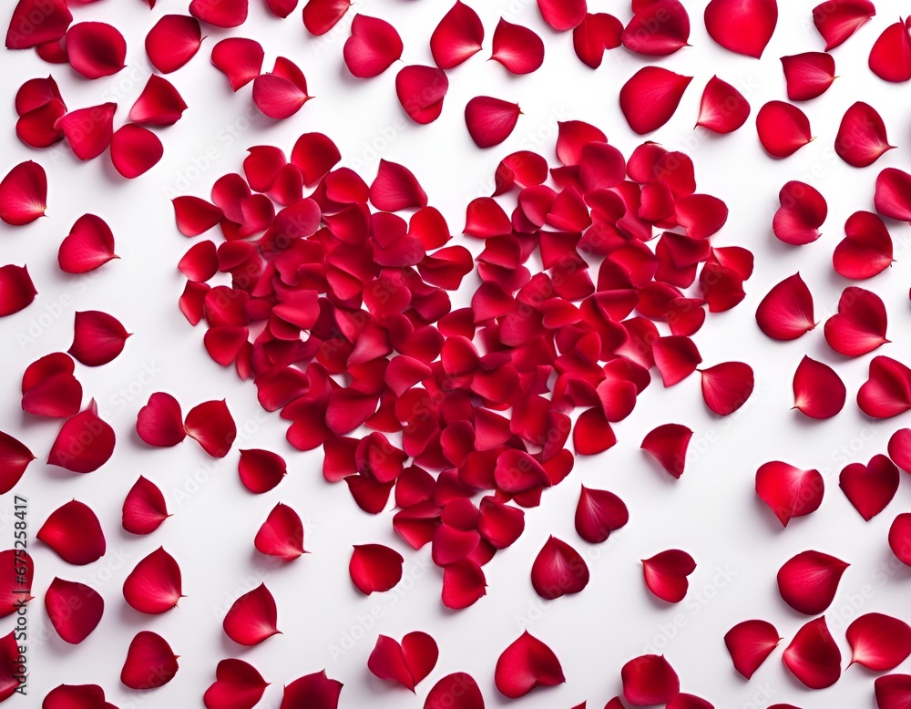 Background of a heart made of red rose petals for San Valentin. Couple Love.