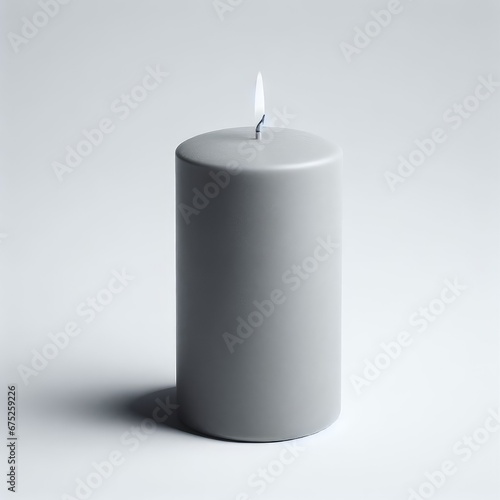 burning grey candle in the white background