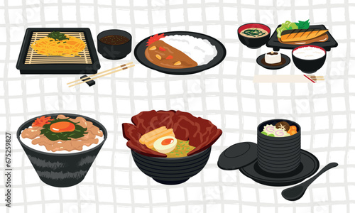 A set of Japanese food in cute flat vector style set6