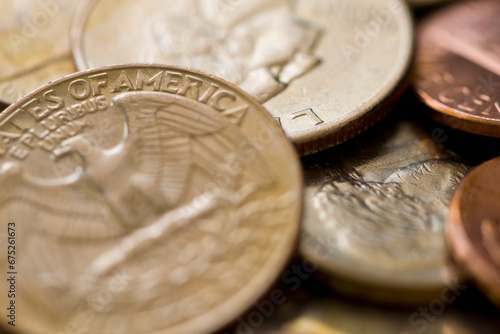 Extreme close up of US dollars coins
 photo