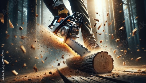 Chainsaw Cutting Wood with Precision
 photo
