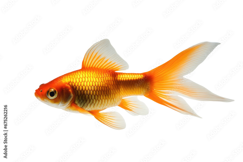 a quality stock photograph of a single goldfish isolated on a white background