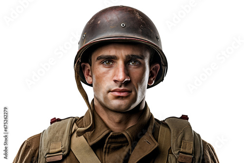 Historical portrait of a world war 2 army soldier wearing military uniform photo
