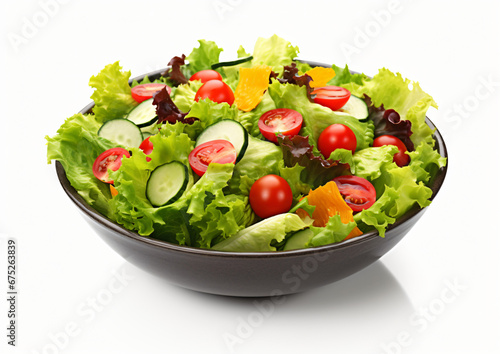 Fresh salad in bowl isolated on white background