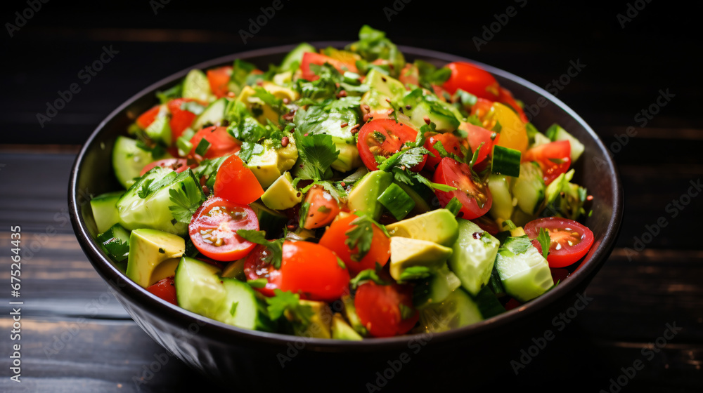 Fresh vegetables chopped salad with tomato cucumber