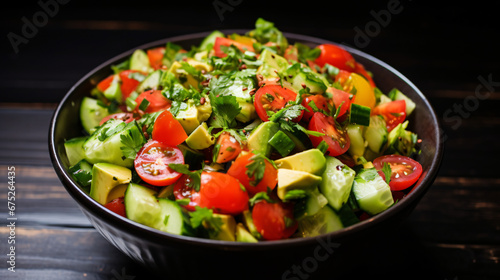 Fresh vegetables chopped salad with tomato cucumber