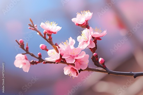 Realistic cherry blossom with blurred background. Generative AI